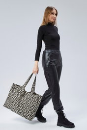 Zoozie Bags Bolso Tote de Lona Crema y Leopardo